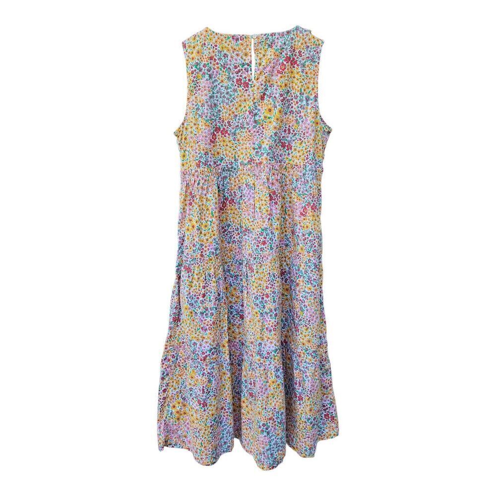 J Crew Women Size 8 Tiered Ditsy Floral Maxi Dress Sleeveless Pockets Pullover - Picture 2 of 8